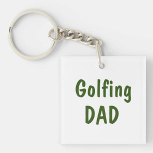 Golfing dad text on white keychain