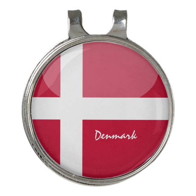 Golfing Denmark & Danish Flag /Golf Ball Marker Golf Hat Clip (Front)