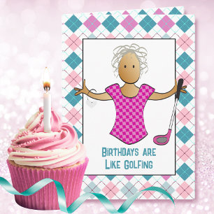 Golfing Female Cartoon Funny Ethnic Birthday Card