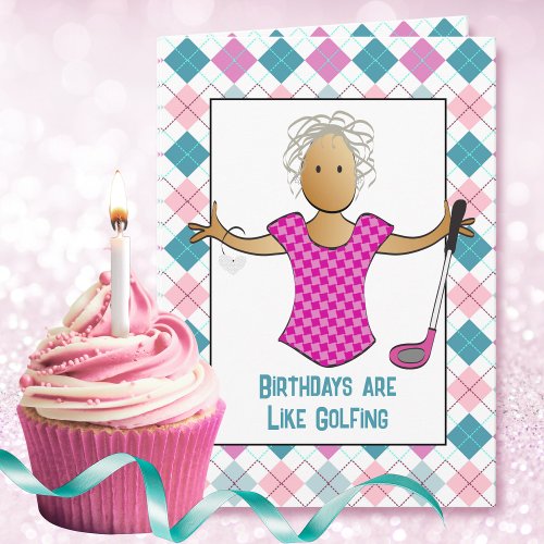 Golfing Female Cartoon Funny Ethnic Birthday