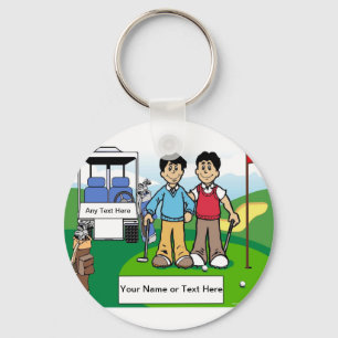 Golfing Friends - Male & Male Cartoon Keychain