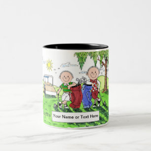 Golfing Friends - Male & Male Cartoon Two-Tone Coffee Mug