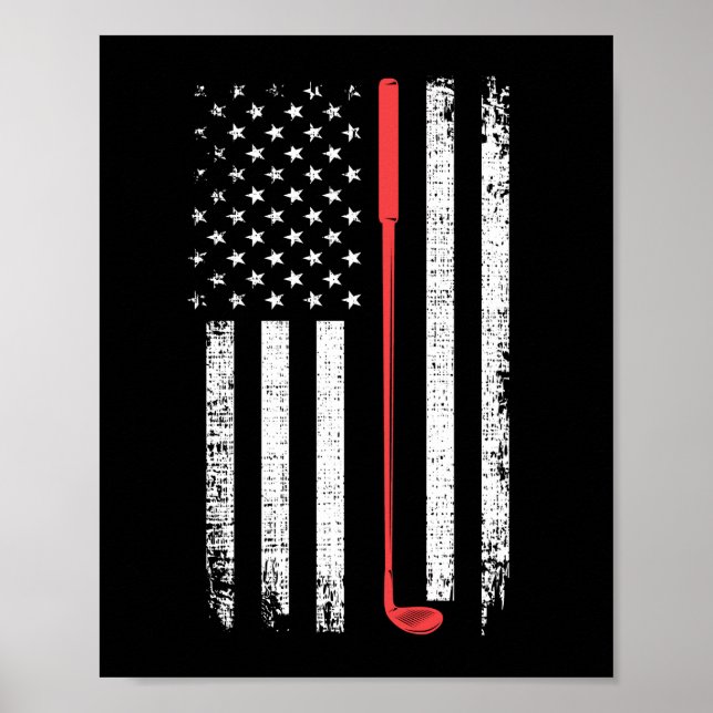 Golfing Gift for Men, American Flag Golf Club Gift Poster (Front)