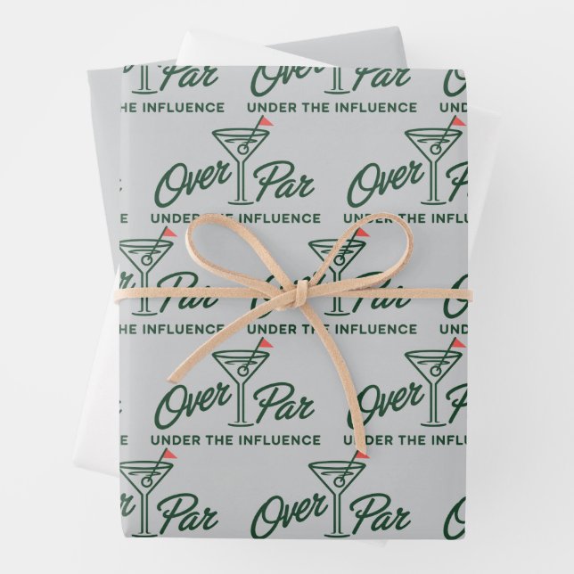 Golfing Gift Over Par And Under The Influence Golf Wrapping Paper Sheets (In situ)