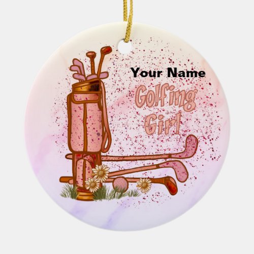 Golfing Girl Golf  Ceramic Ornament