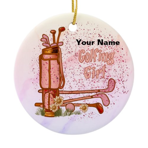 Golfing Girl Golf  Ceramic Ornament