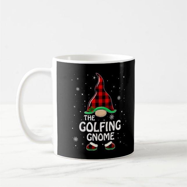 Golfing Gnome Buffalo Plaid Family Christmas Pajam Coffee Mug (Left)