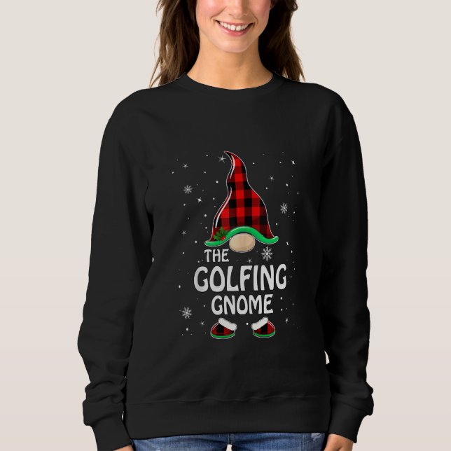 Golfing Gnome Buffalo Plaid Matching Family Christ Sweatshirt (Front)