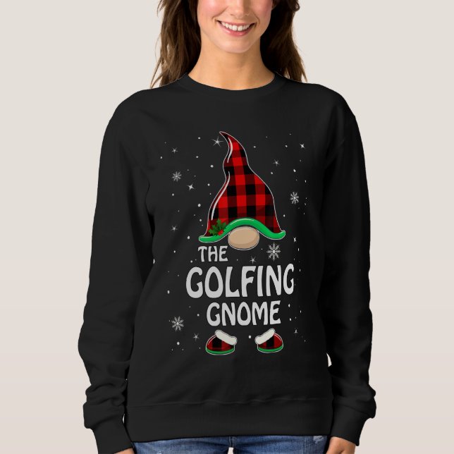 Golfing Gnome Buffalo Plaid Matching Family Christ Sweatshirt (Front)