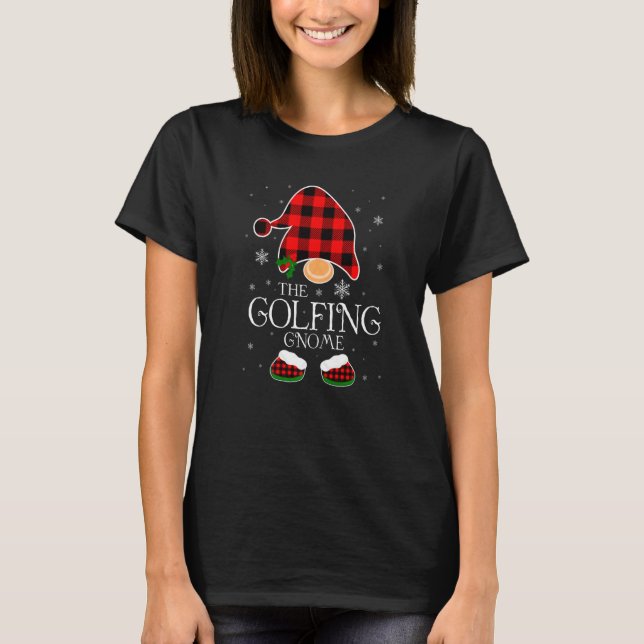 Golfing Gnome Buffalo Plaid Matching Family Christ T-Shirt (Front)