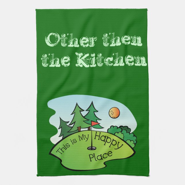Golfing Golf Course Hole Happy Place Kitchen Towel (Vertical)