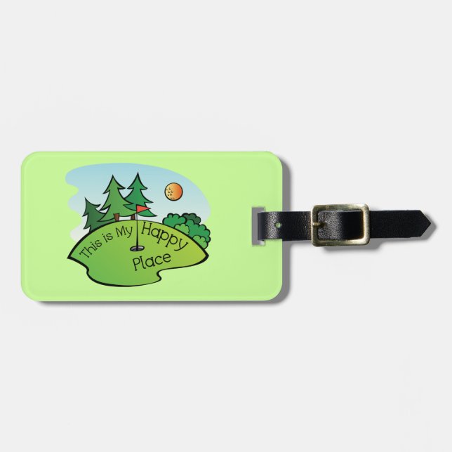 Golfing Golf Course Hole Happy Place Luggage Tag (Front Horizontal)