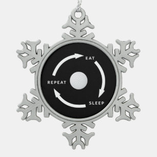 Golfing Golf Eat Sleep Repeat Sports Fan Saying Snowflake Pewter Christmas Ornament