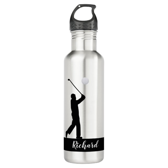 Golfing Golfer Personalized Stainless Steel Water Bottle (Front)