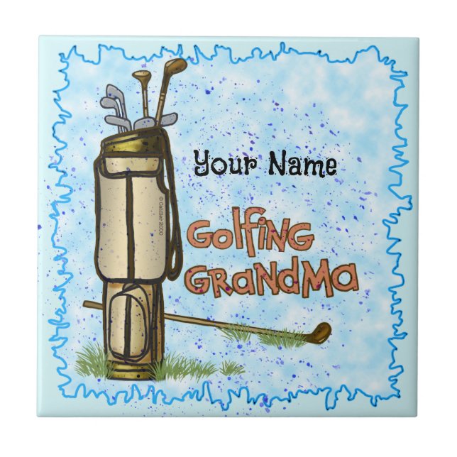 Golfing Grandma  Ceramic Tile (Front)