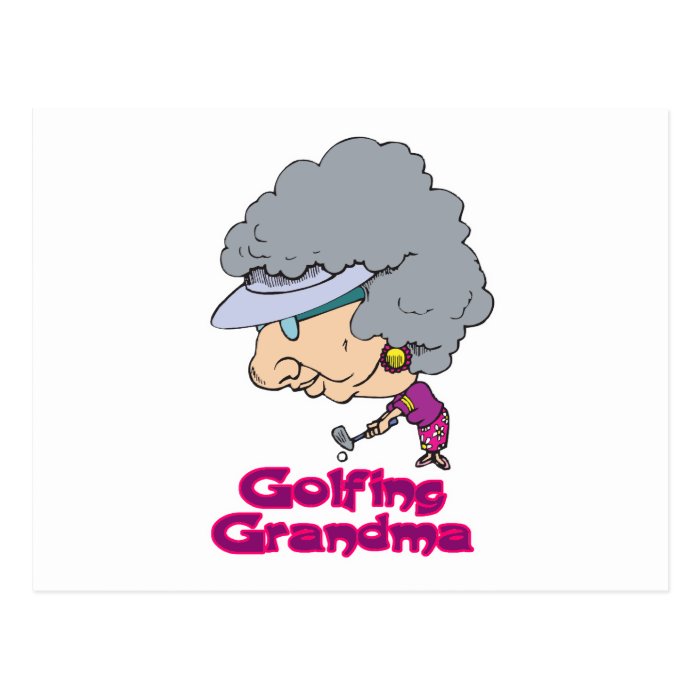 golfing grandma funny caricature post cards