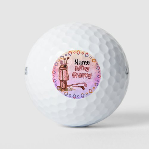 Golfing Granny custom name Golf Balls