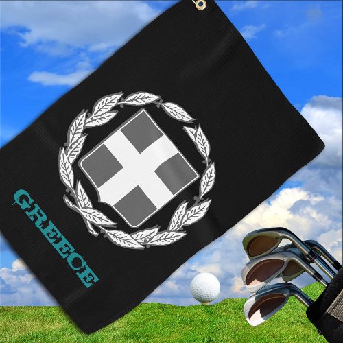 Golfing Greece  Greek coat of arms  flag Golf Towel