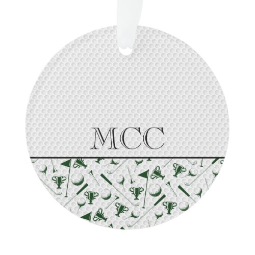 Golfing Green White Golf Ball CC Initials Name Ornament
