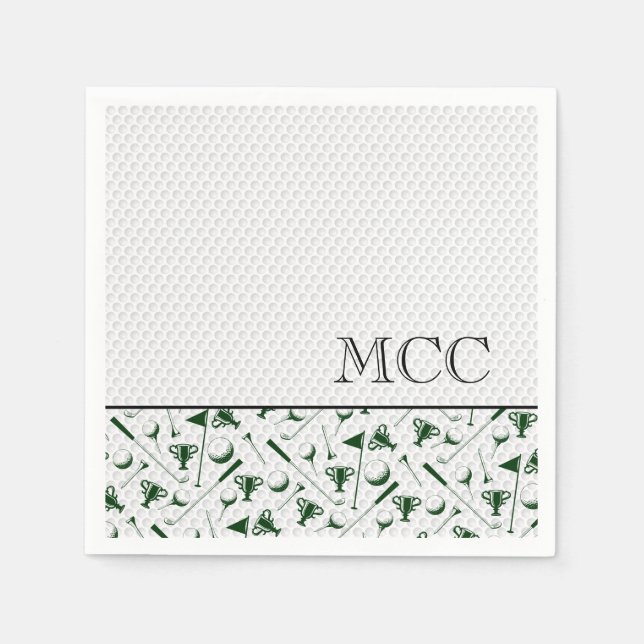 Golfing Green White Golf Ball Monogram Initials Napkins (Front)