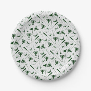 Golfing Green White Golf Ball Trophy Clubs Flag Paper Plates