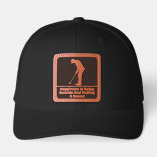 Golfing Happiness Is Being Outside Putting Leather Patch Hat