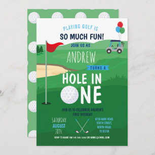 Golfing Hole in One First Birthday Invite Fun