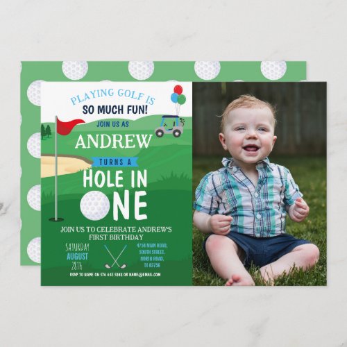 Golfing Hole in One First Birthday Invite Photo