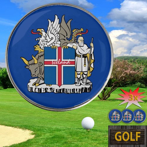 Golfing Iceland  Icelandic coat of arms  flag Golf Ball Marker