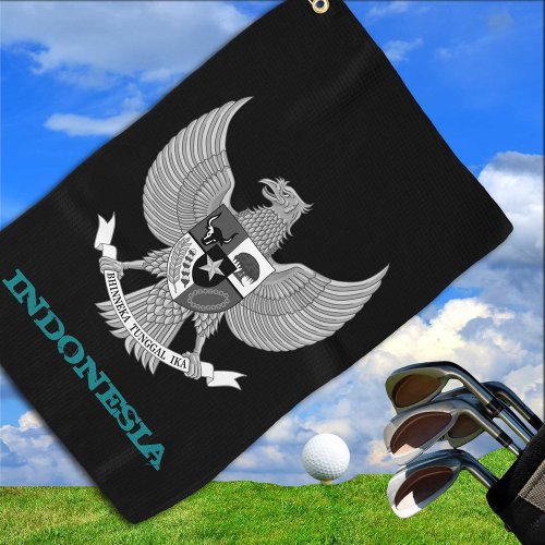 Golfing Indonesia  Indonesian coat of arms  flag Golf Towel