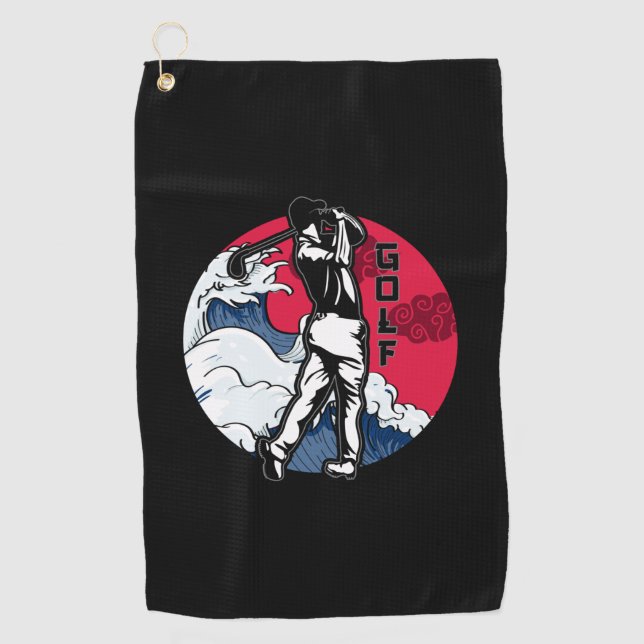 Golfing -  Japanese Golfer Red Rising Sun Golf Towel (Front)
