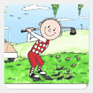 Golfing, Male- Personalized Friendly Folks Cartoon Square Sticker