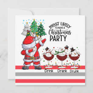  Golfing Most likely to have Christmas Party Santa Holiday Card