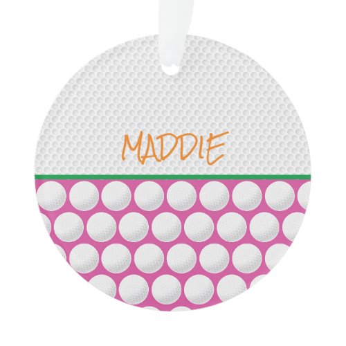 Golfing NAME Modern Pink Green Orange Golf Fun Ornament