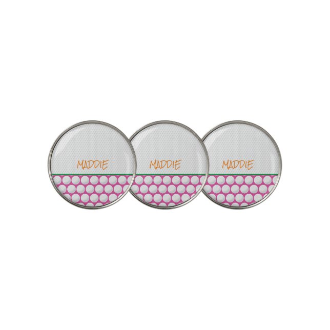 Golfing Name Modern Pink Green Orange Golf Golf Ball Marker (3 Up)