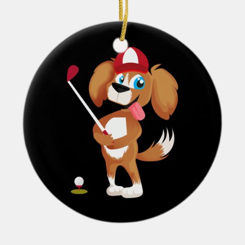 Golfing Papa Dog Golfer Animal By One Inch Putt  Ceramic Ornament