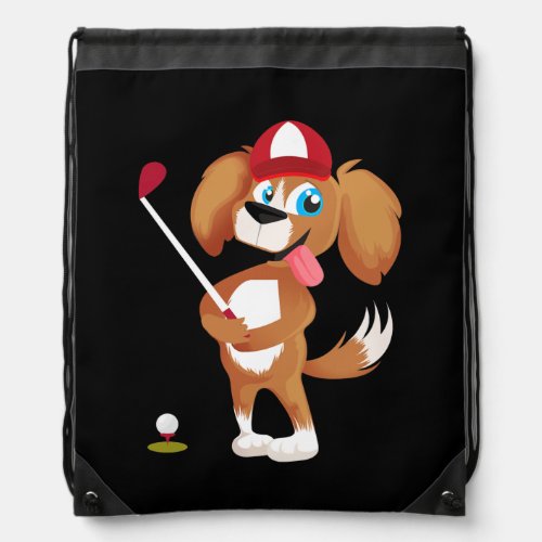 Golfing Papa Dog Golfer Animal By One Inch Putt  Drawstring Bag
