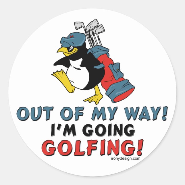 Golfing Penguin Classic Round Sticker (Front)