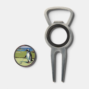 Golfing Penguin in Action Divot Tool