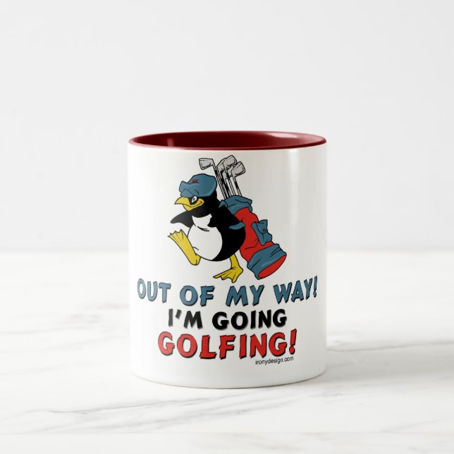 Golfing Penguin Two-Tone Coffee Mug (Center)
