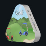 Golfing Pieladium Speakers<br><div class="desc">Spice up any party with this Golfing Pieladium Speaker, a portable Bluetooth speaker that delivers undeniably bold sound. Golfing Pieladium Speaker features a golf course background with a sand trap and golf flag, a red golf cart, a blue golf cart both with golf bags. Stylized text is Golf. Perfect gift...</div>