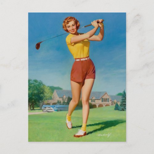 Golfing Pin Up Art Postcard