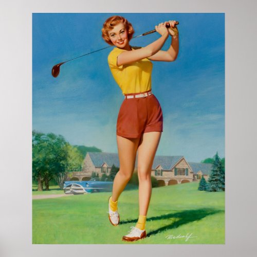 Golfing Pin Up Art Poster