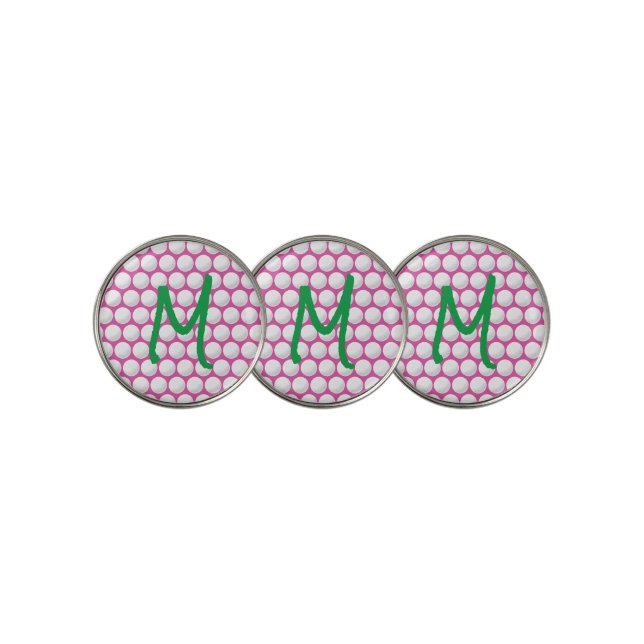 Golfing Pink White Green INITIAL Sports Golfer Golf Ball Marker (3 Up)