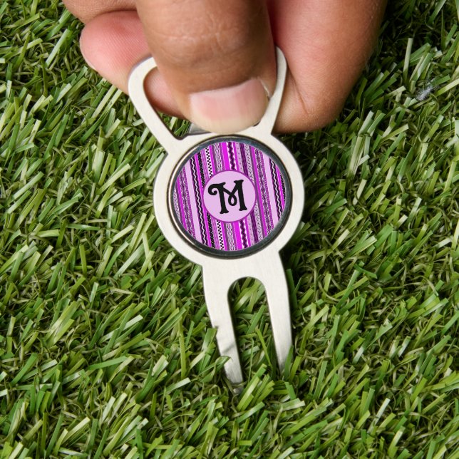 Golfing Purple Stripes Personalized Monogrammed Divot Tool (Insitu 1)