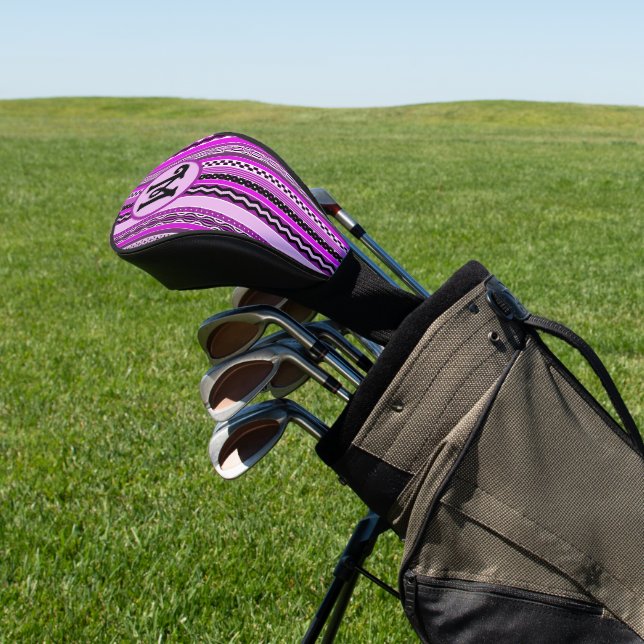 Golfing Purple Stripes Personalized Monogrammed Golf Head Cover (In Situ)