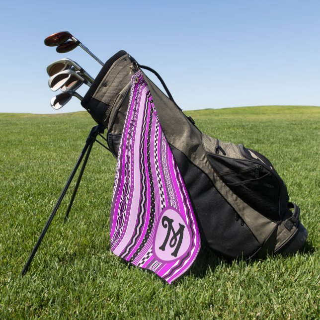 Golfing Purple Stripes Personalized Monogrammed Golf Towel (Green)