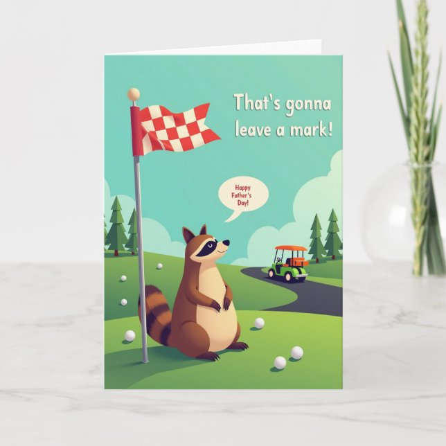 Golfing Raccoon Fathers Day Card (Front)