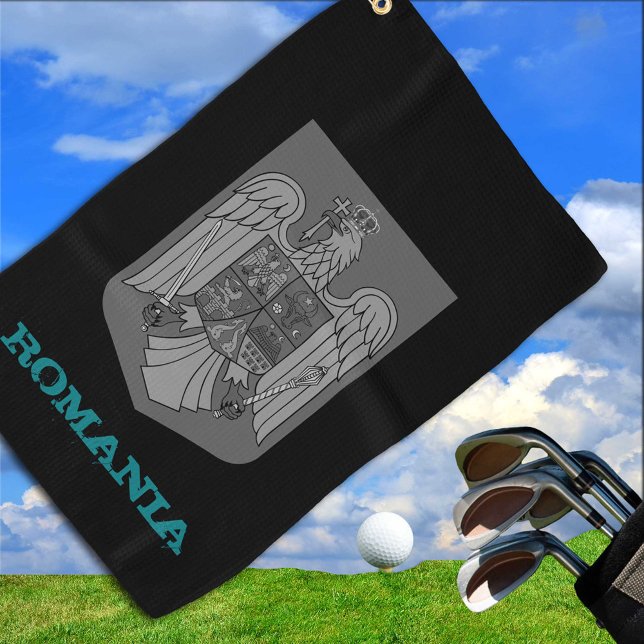 Golfing Romania & Romanian coat of arms / flag Golf Towel (Creator Uploaded)