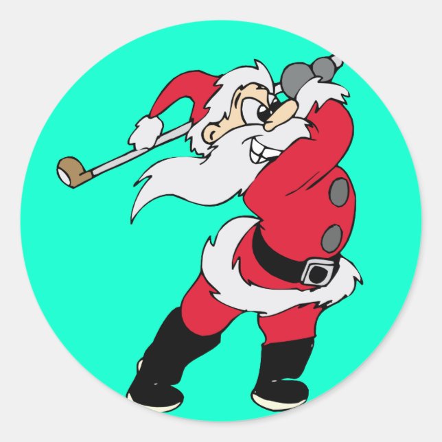 Golfing Santa Christmas Classic Round Sticker (Front)